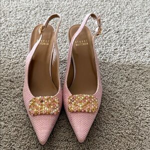 Stuart Weitzman Pink Embellished Slingback Heels
